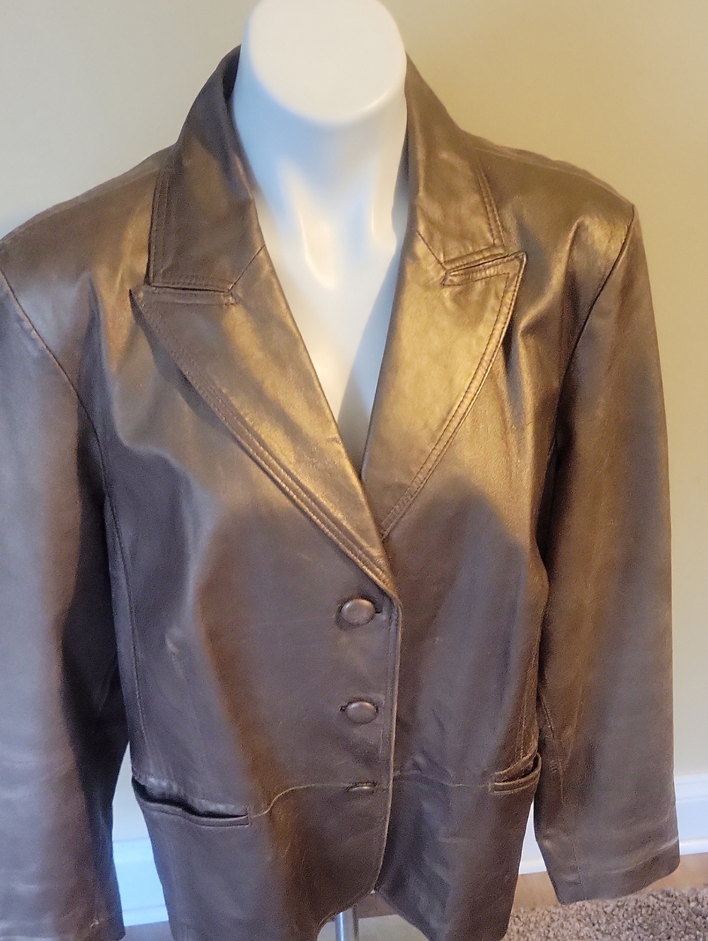 Bernardo Metallic Bronze Leather Blazer Jacket - Picture 3 of 10